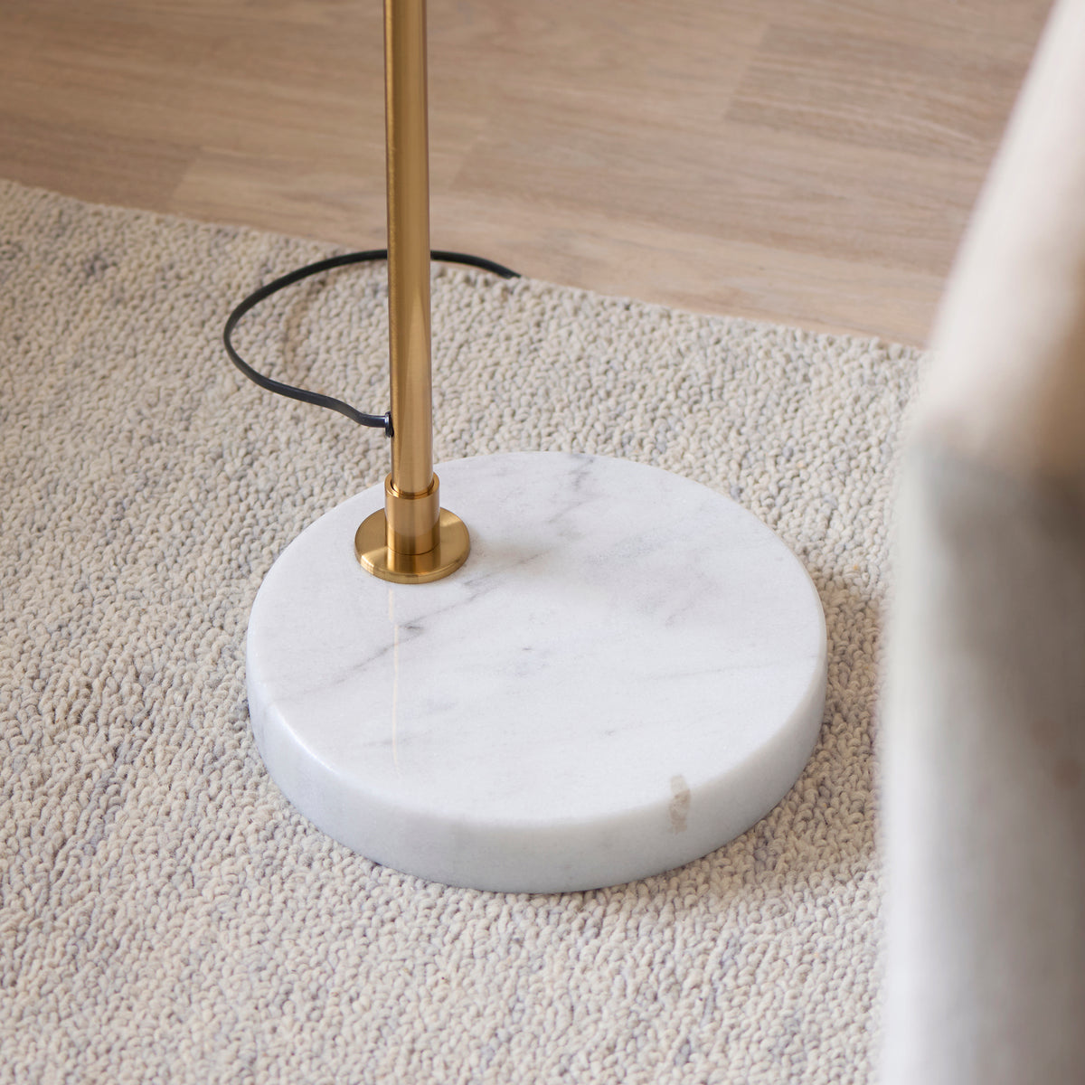 Wallbridge Aged Brass & Marble Floor Lamp with Linen Shade