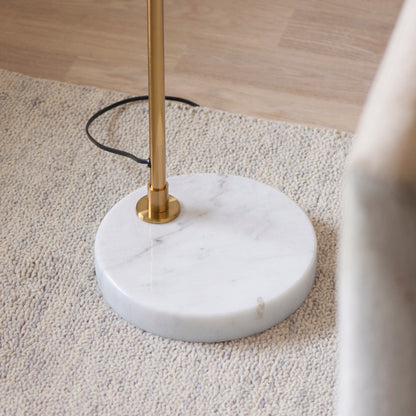 Wallbridge Aged Brass & Marble Floor Lamp with Linen Shade