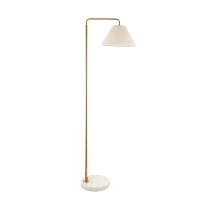 Wallbridge Aged Brass & Marble Floor Lamp with Linen Shade
