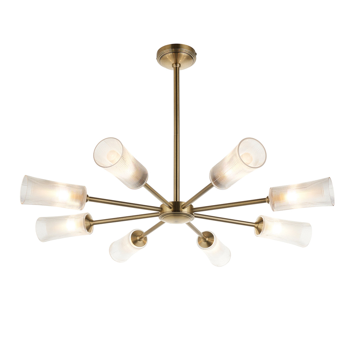 Avelyn 8 Light Antique Brass & Ribbed Glass Pendant Ceiling Light