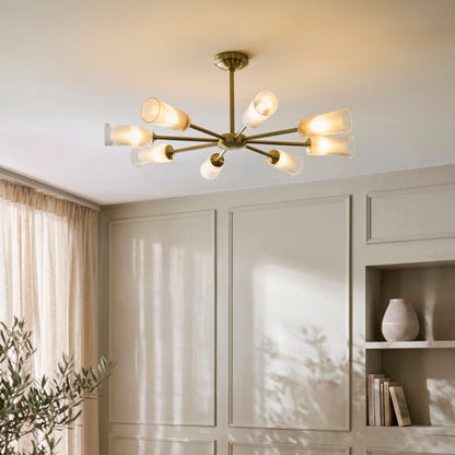 Avelyn 8 Light Antique Brass & Ribbed Glass Pendant Ceiling Light