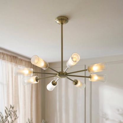 Avelyn 8 Light Antique Brass & Ribbed Glass Pendant Ceiling Light
