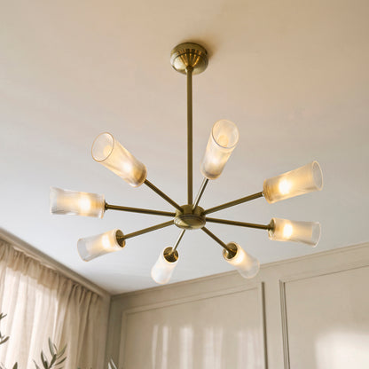 Avelyn 8 Light Antique Brass & Ribbed Glass Pendant Ceiling Light