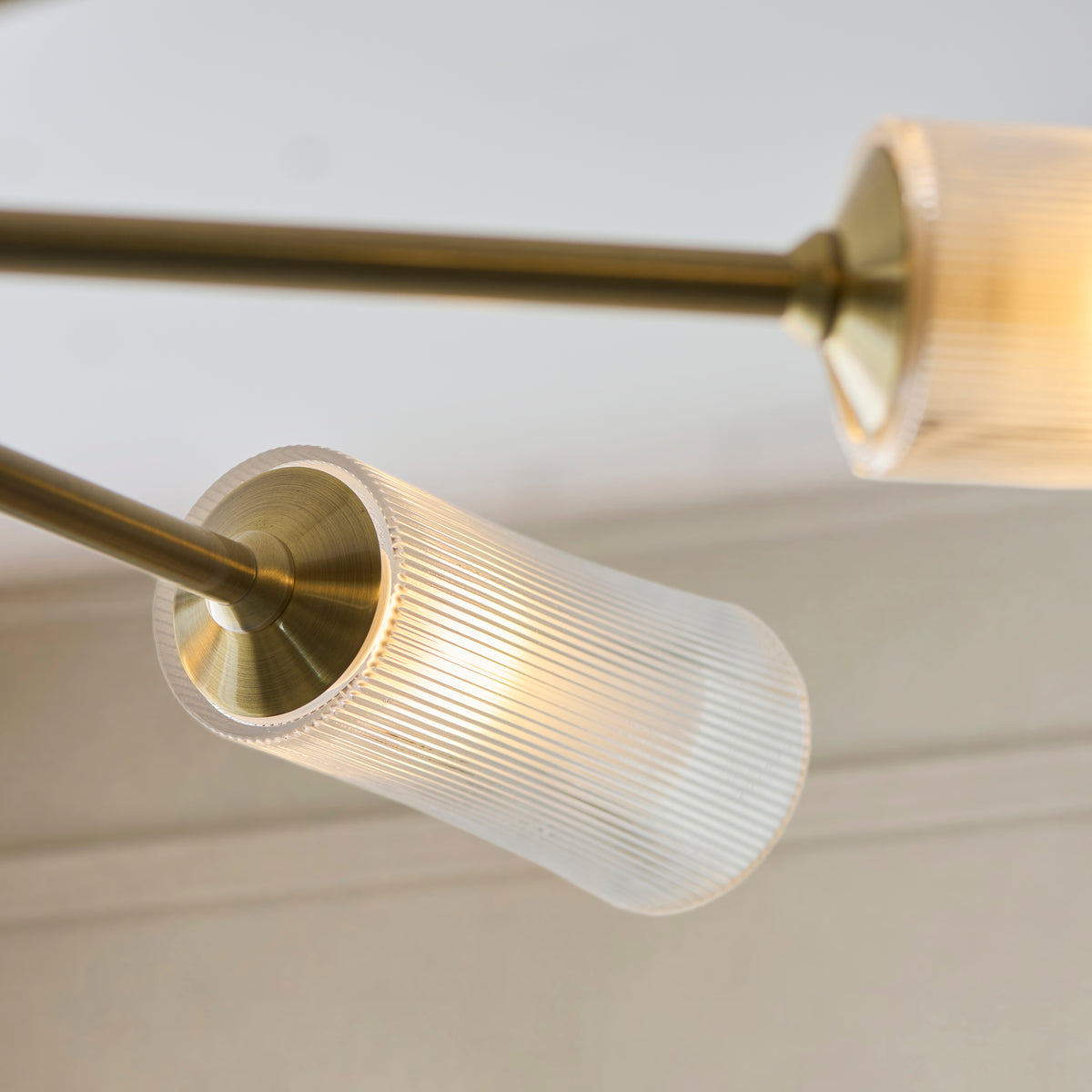 Avelyn 8 Light Antique Brass & Ribbed Glass Pendant Ceiling Light
