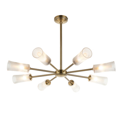 Avelyn 8 Light Antique Brass & Ribbed Glass Pendant Ceiling Light