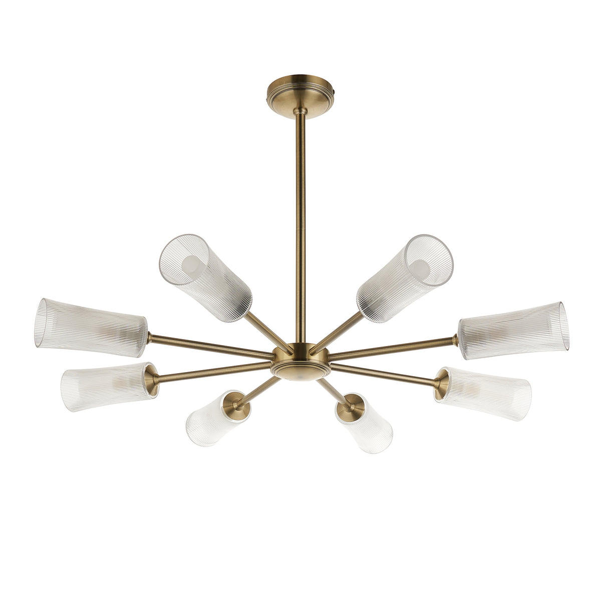 Avelyn 8 Light Antique Brass & Ribbed Glass Pendant Ceiling Light