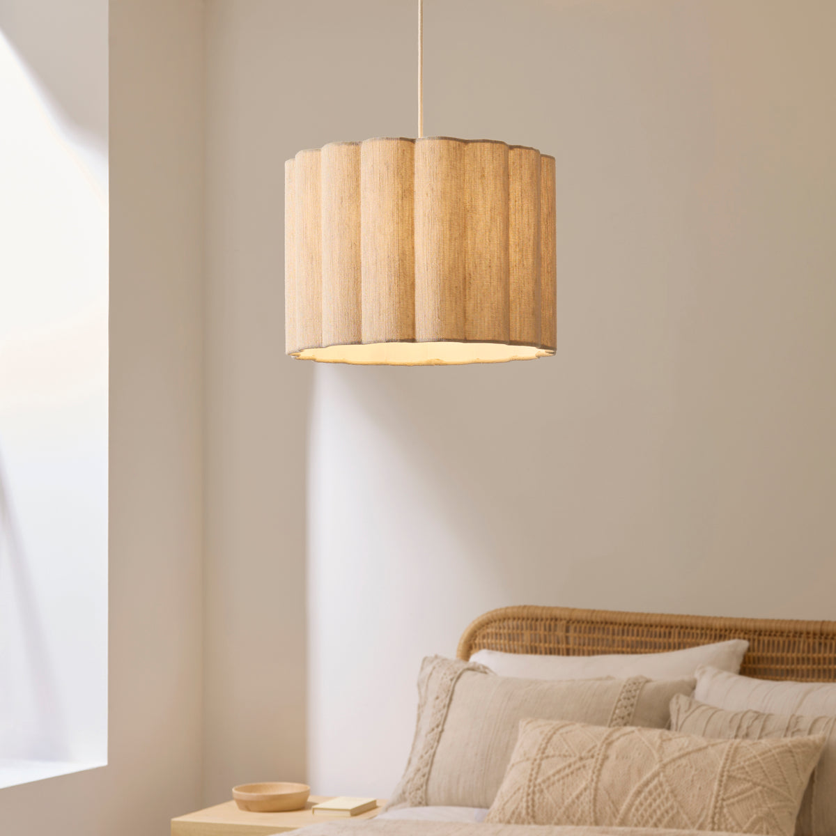 Olson Oak & Natural Scalloped Pendant Ceiling Light