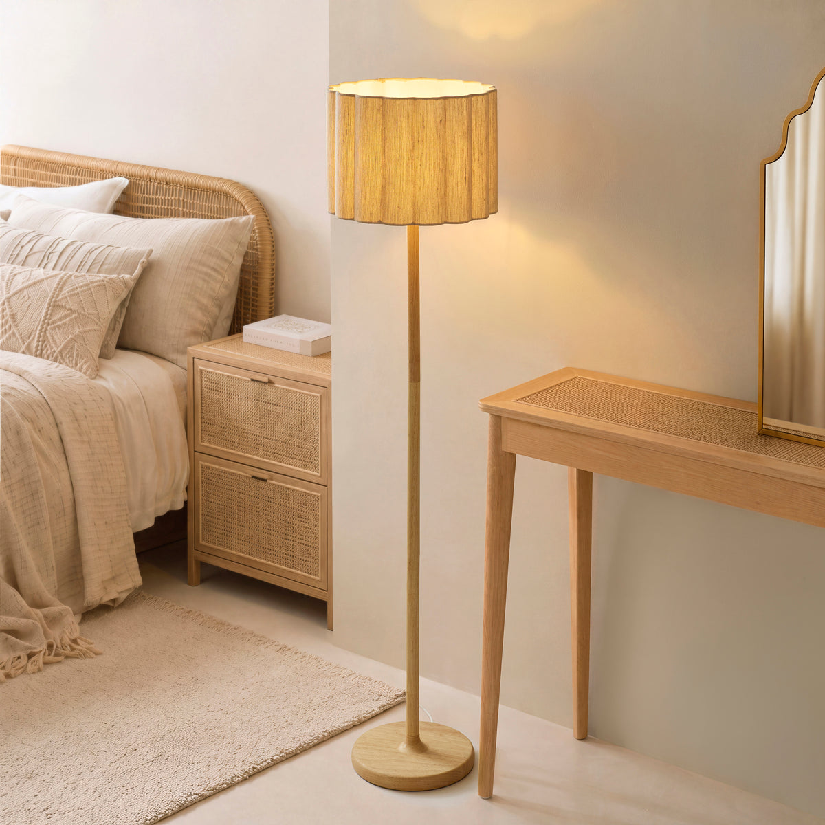 Olson Oak & Natural Scalloped Floor Lamp
