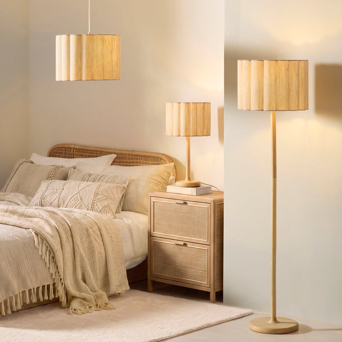 Olson Oak & Natural Scalloped Floor Lamp