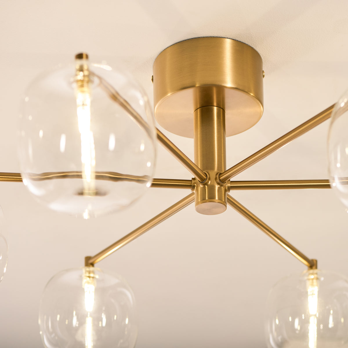 Oslo 6 Light Aged Brass & Clear Glass Semi-Flush Ceiling Light