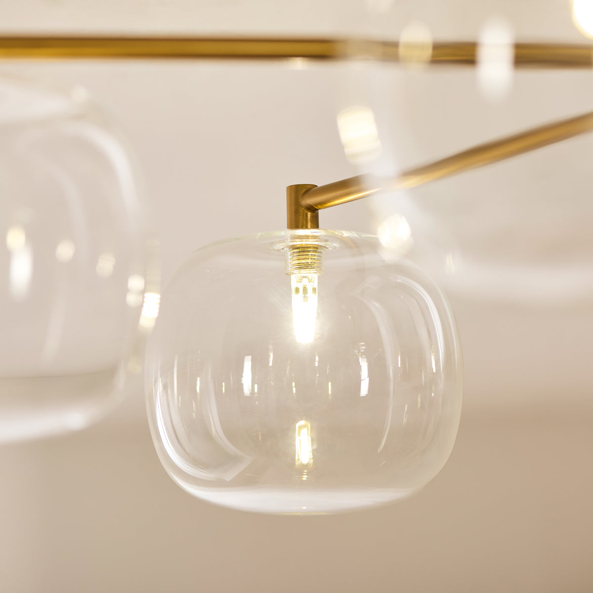 Oslo 6 Light Aged Brass & Clear Glass Semi-Flush Ceiling Light