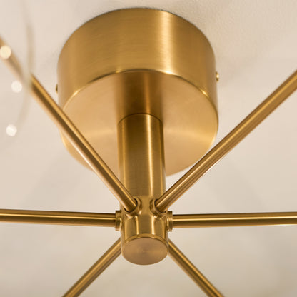 Oslo 6 Light Aged Brass & Clear Glass Semi-Flush Ceiling Light