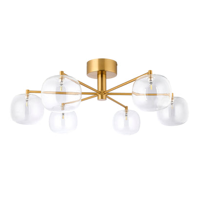 Oslo 6 Light Aged Brass & Clear Glass Semi-Flush Ceiling Light