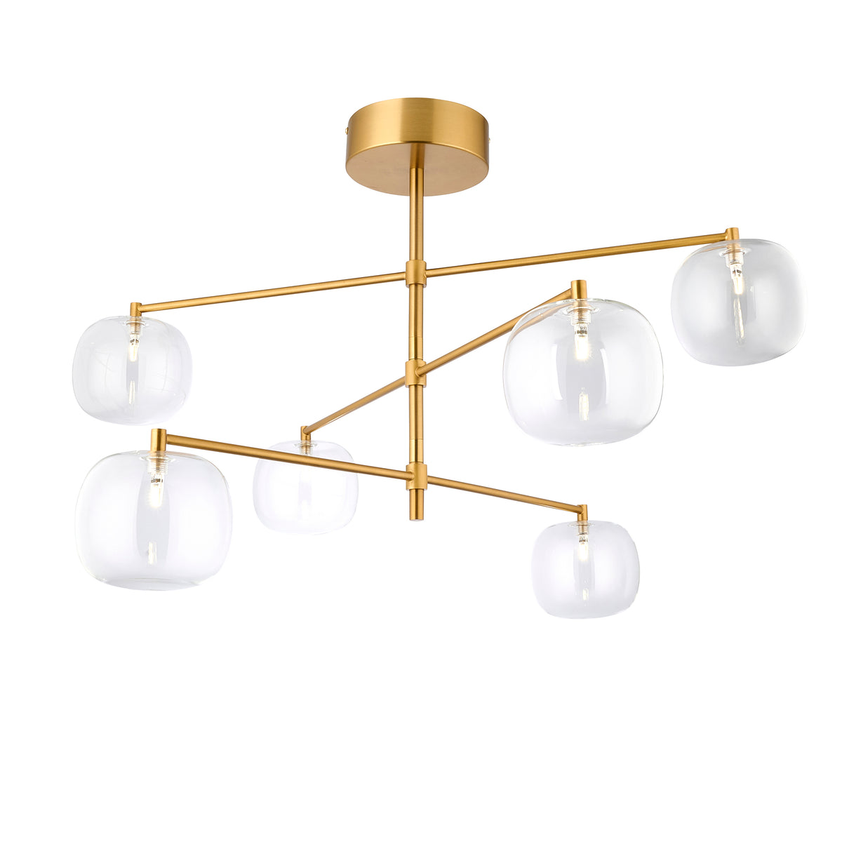 Oslo 6 Light Aged Brass & Clear Glass Pendant Ceiling Light