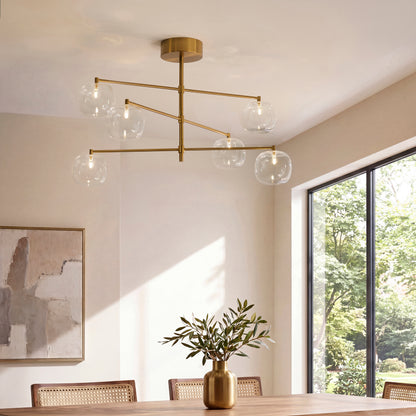 Oslo 6 Light Aged Brass & Clear Glass Pendant Ceiling Light