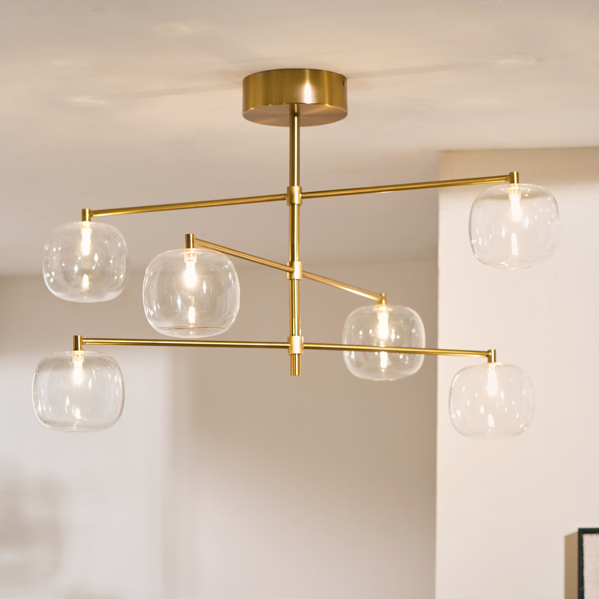 Oslo 6 Light Aged Brass & Clear Glass Pendant Ceiling Light