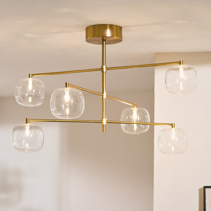 Oslo 6 Light Aged Brass & Clear Glass Pendant Ceiling Light