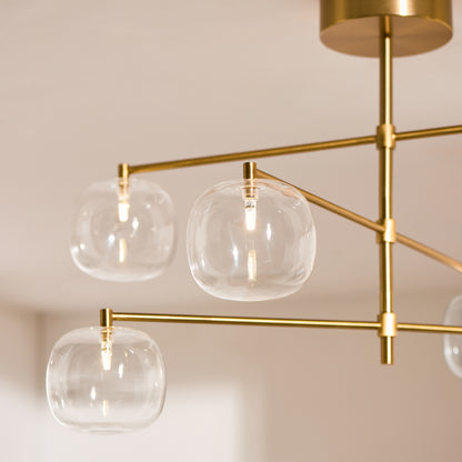 Oslo 6 Light Aged Brass & Clear Glass Pendant Ceiling Light