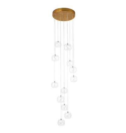 Oslo 12 Light Aged Brass & Clear Glass Cascade Pendant Light