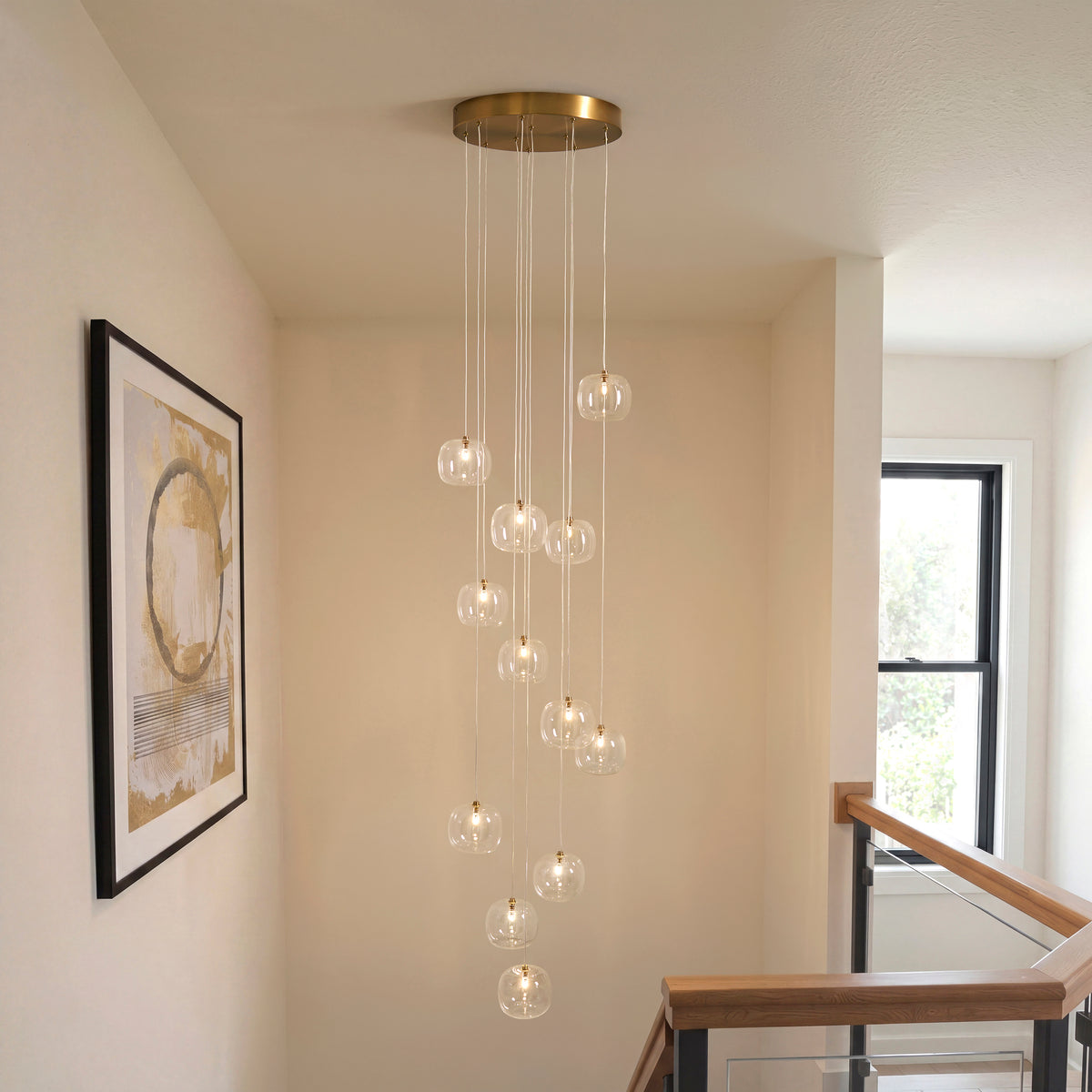 Oslo 12 Light Aged Brass & Clear Glass Cascade Pendant Light