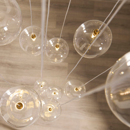 Oslo 12 Light Aged Brass & Clear Glass Cascade Pendant Light