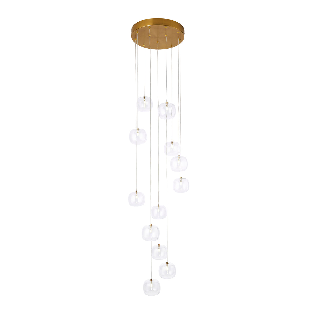 Oslo 12 Light Aged Brass & Clear Glass Cascade Pendant Light