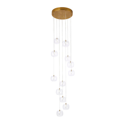 Oslo 12 Light Aged Brass & Clear Glass Cascade Pendant Light