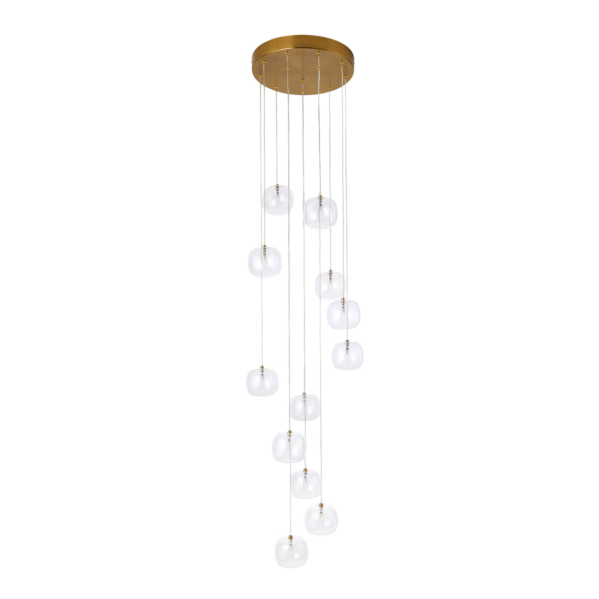 Oslo 12 Light Aged Brass & Clear Glass Cascade Pendant Light