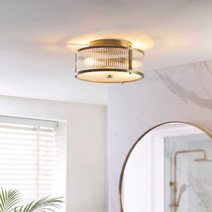 Ridgeton 2 Light Antique Brass Bathroom Ceiling Light IP44