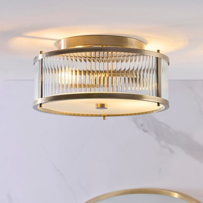 Ridgeton 2 Light Antique Brass Bathroom Ceiling Light IP44
