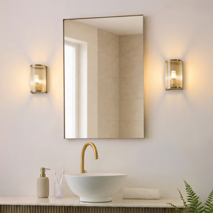 Ridgeton Antique Brass & Ribbed Glass Bathroom Wall Light IP44