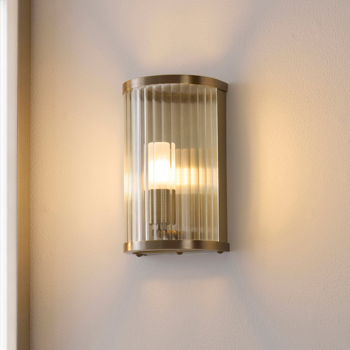 Ridgeton Antique Brass & Ribbed Glass Bathroom Wall Light IP44