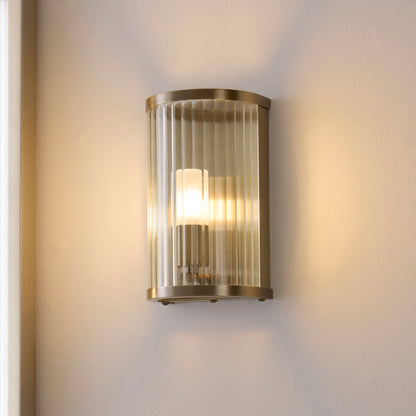 Ridgeton Antique Brass & Ribbed Glass Bathroom Wall Light IP44