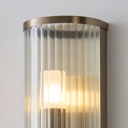 Ridgeton Antique Brass & Ribbed Glass Bathroom Wall Light IP44