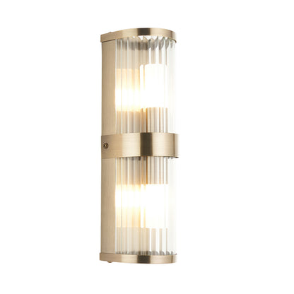 Ridgeton 2 Light Antique Brass & Glass Bathroom Wall Light IP44