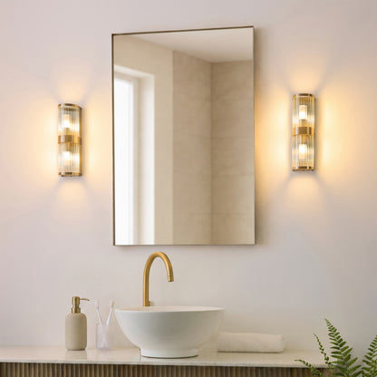 Ridgeton 2 Light Antique Brass & Glass Bathroom Wall Light IP44