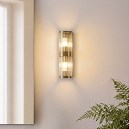 Ridgeton 2 Light Antique Brass & Glass Bathroom Wall Light IP44