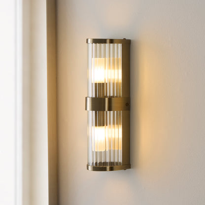 Ridgeton 2 Light Antique Brass & Glass Bathroom Wall Light IP44