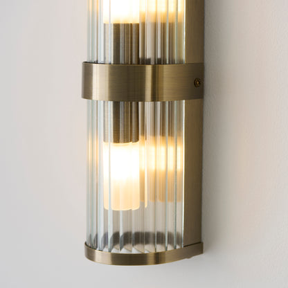 Ridgeton 2 Light Antique Brass & Glass Bathroom Wall Light IP44