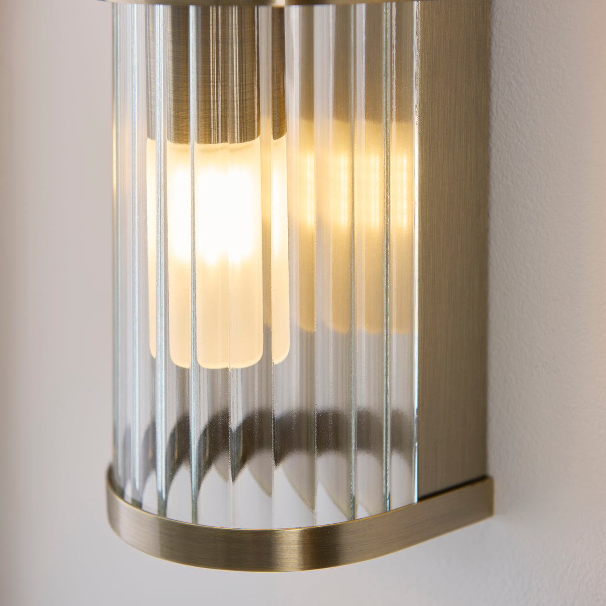 Ridgeton 2 Light Antique Brass & Glass Bathroom Wall Light IP44