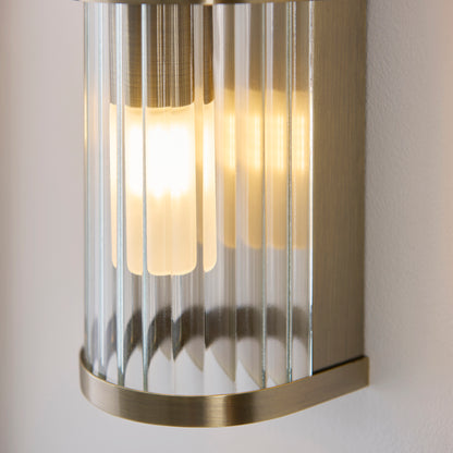 Ridgeton 2 Light Antique Brass & Glass Bathroom Wall Light IP44
