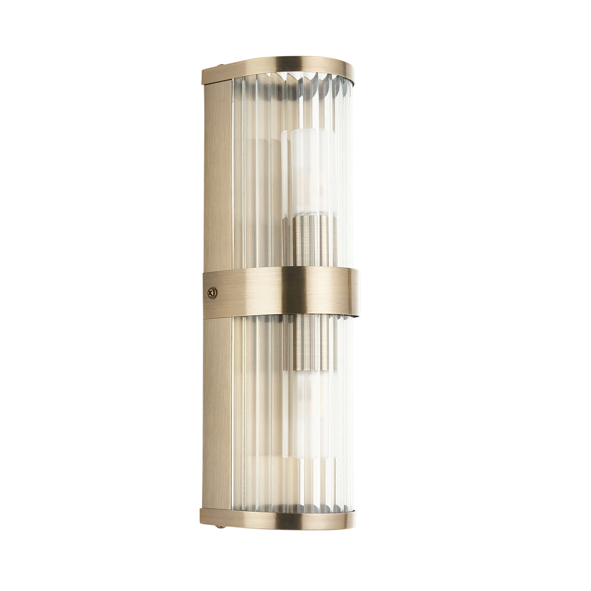 Ridgeton 2 Light Antique Brass & Glass Bathroom Wall Light IP44