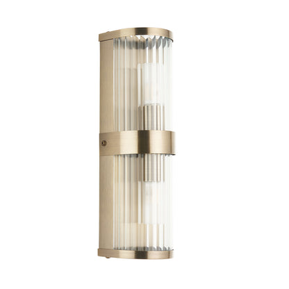 Ridgeton 2 Light Antique Brass & Glass Bathroom Wall Light IP44
