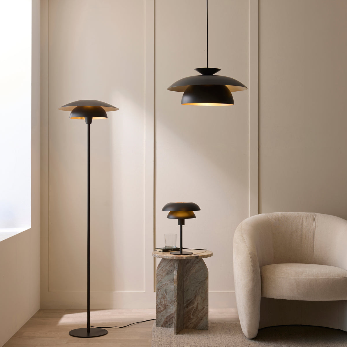 Lyon Matt Black Tiered Floor Lamp