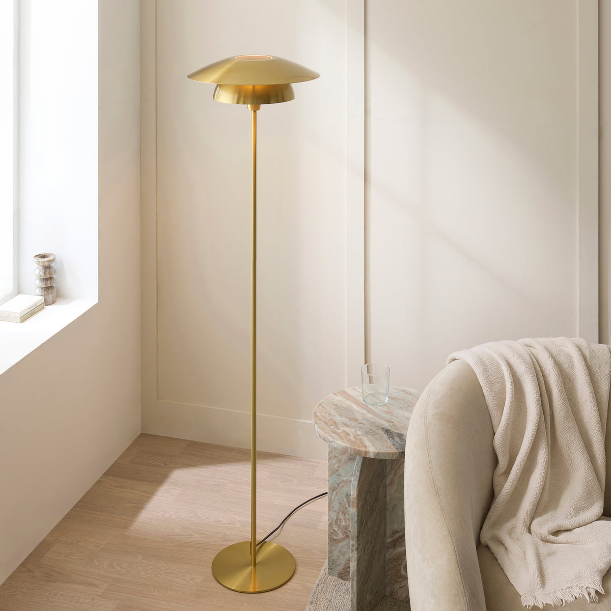 Lyon Satin Brass Tiered Floor Lamp