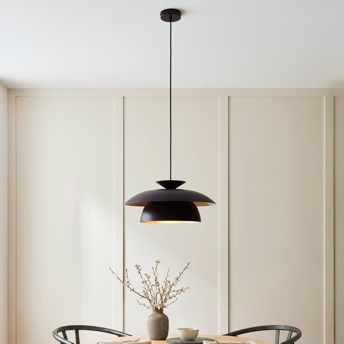 Lyon Matt Black Tiered Pendant Ceiling Light