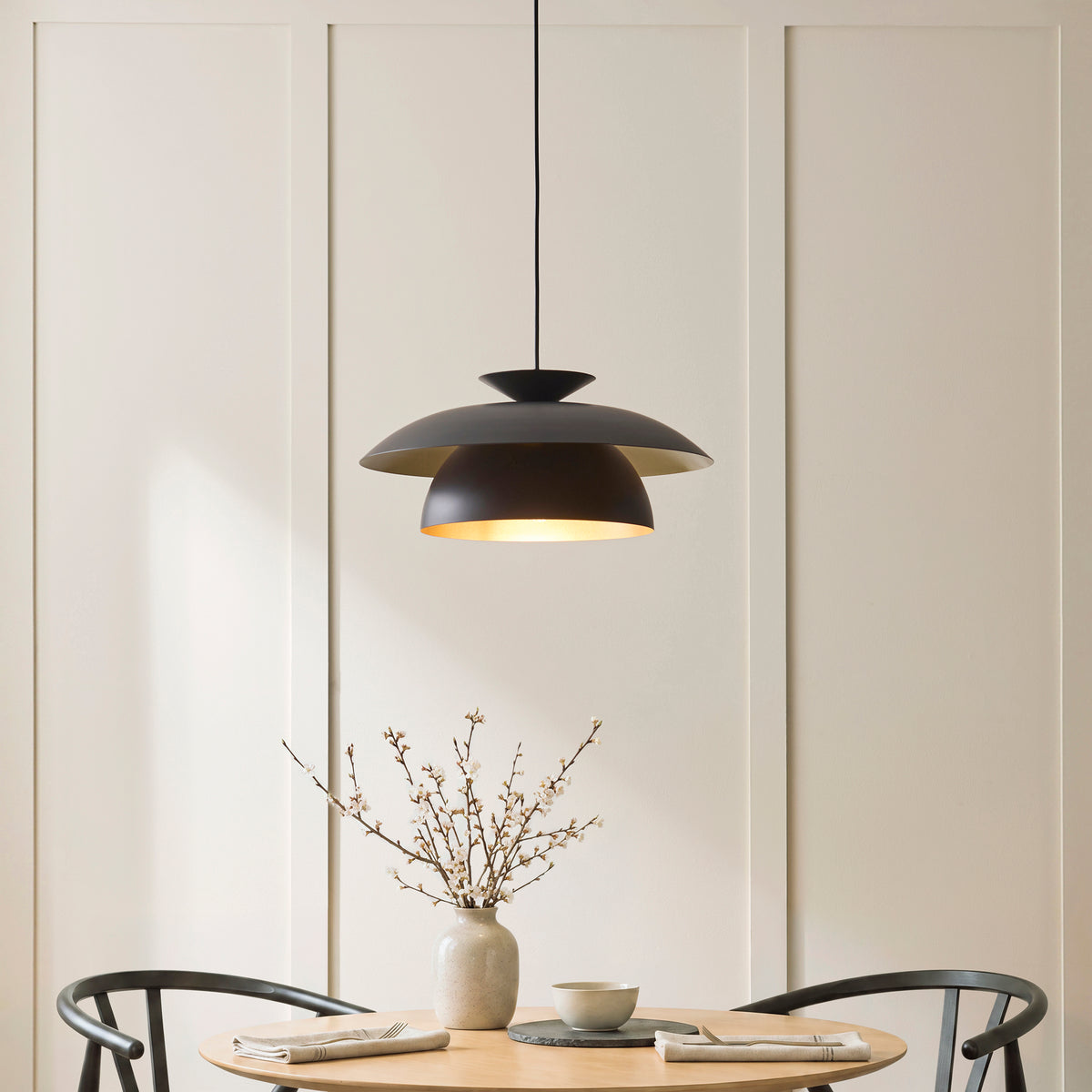 Lyon Matt Black Tiered Pendant Ceiling Light