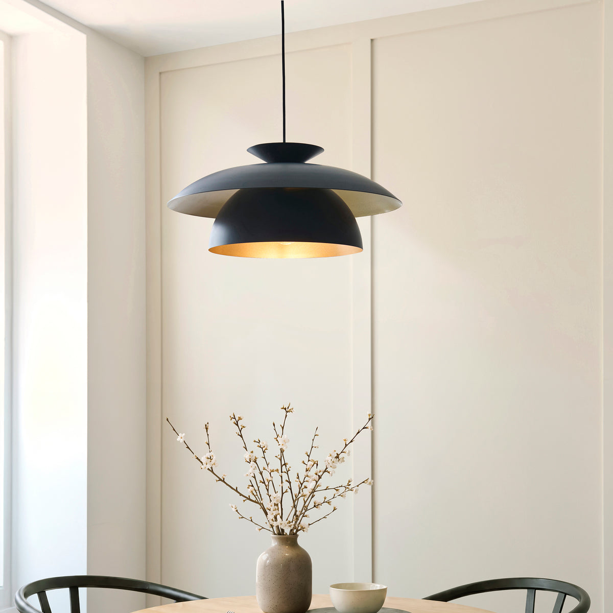 Lyon Matt Black Tiered Pendant Ceiling Light