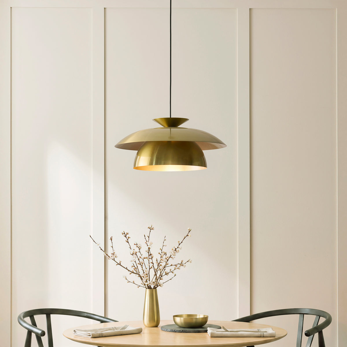 Lyon Satin Brass Tiered Pendant Ceiling Light