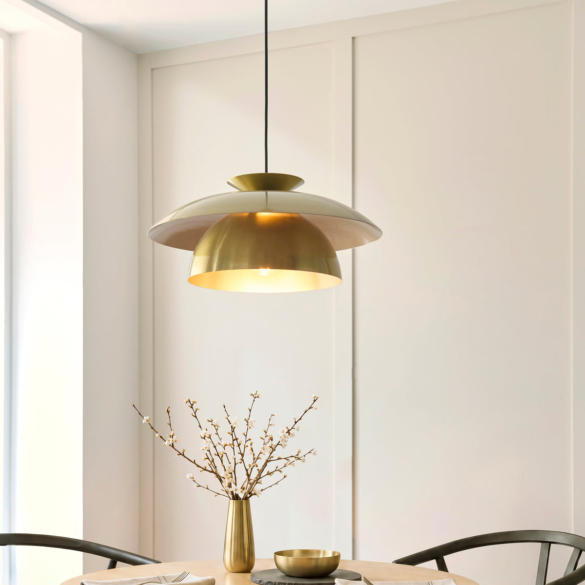 Lyon Satin Brass Tiered Pendant Ceiling Light